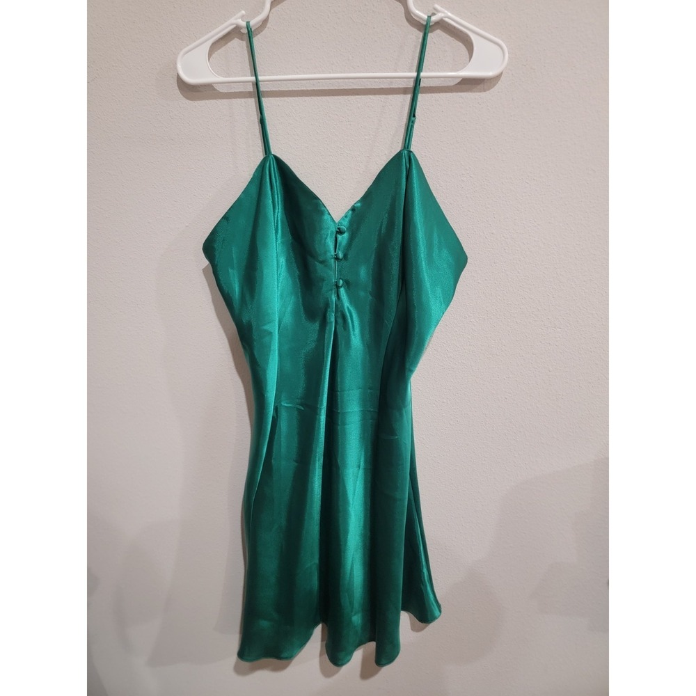 Miss Elaine Green Lingerie Chemise Slip Dress Spaghetti Straps Sz L Vintage